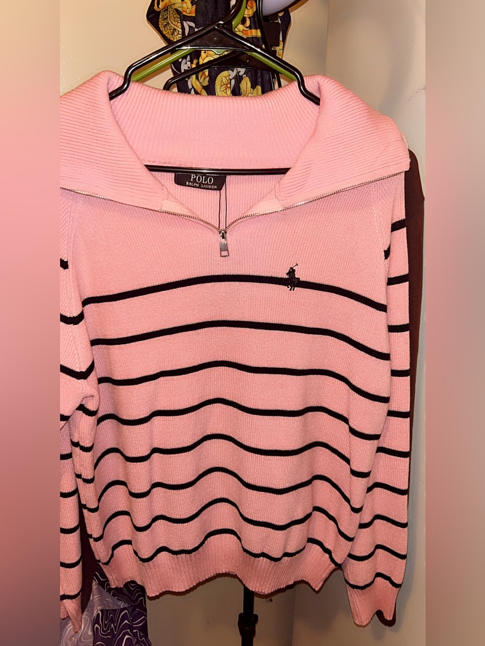 Polo by Ralph Lauren Pink Striped Half-Zip Sweater